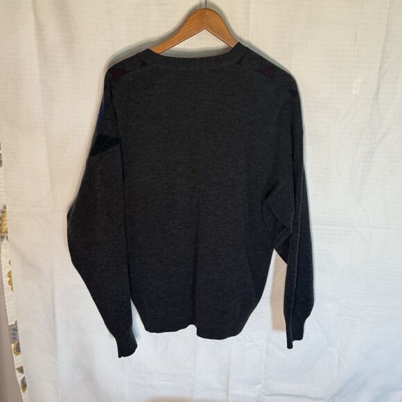 Vintage Florence Tricot Arygle Cardigan Sweater Mens L Gray V Neck Made in Italy - Picture 6 of 6